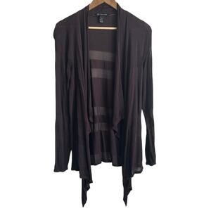 INC‎ Women Drape Cardigan M Brown Open Front Sheer Mesh Panels Whimsigoth Boho